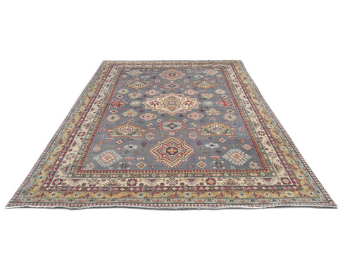 8x10 Gray Kuba Afghan Hand Knotted Wool Area Rug